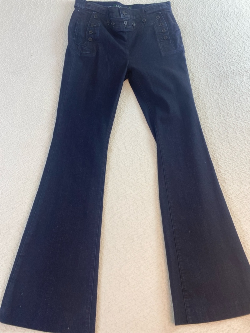 Lauren Ralph Lauren Navy Flare Jeans with Button-Trim Pockets on Front
